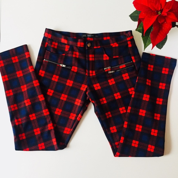 Zara Pants - Red and Blue Plaid Trousers